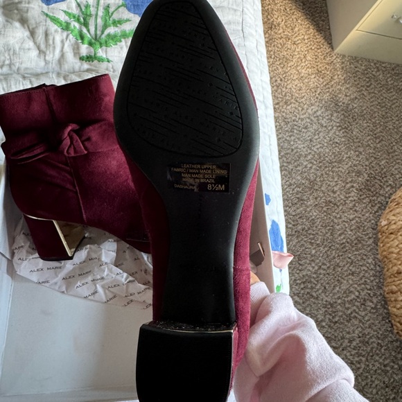 Alex Marie Wine Ankle Booties with Bow - Picture 3 of 4